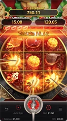Hotpot · Pengamatan kisi sembilan kompartemen di dalam panci dan teks Total Win di atasnya.